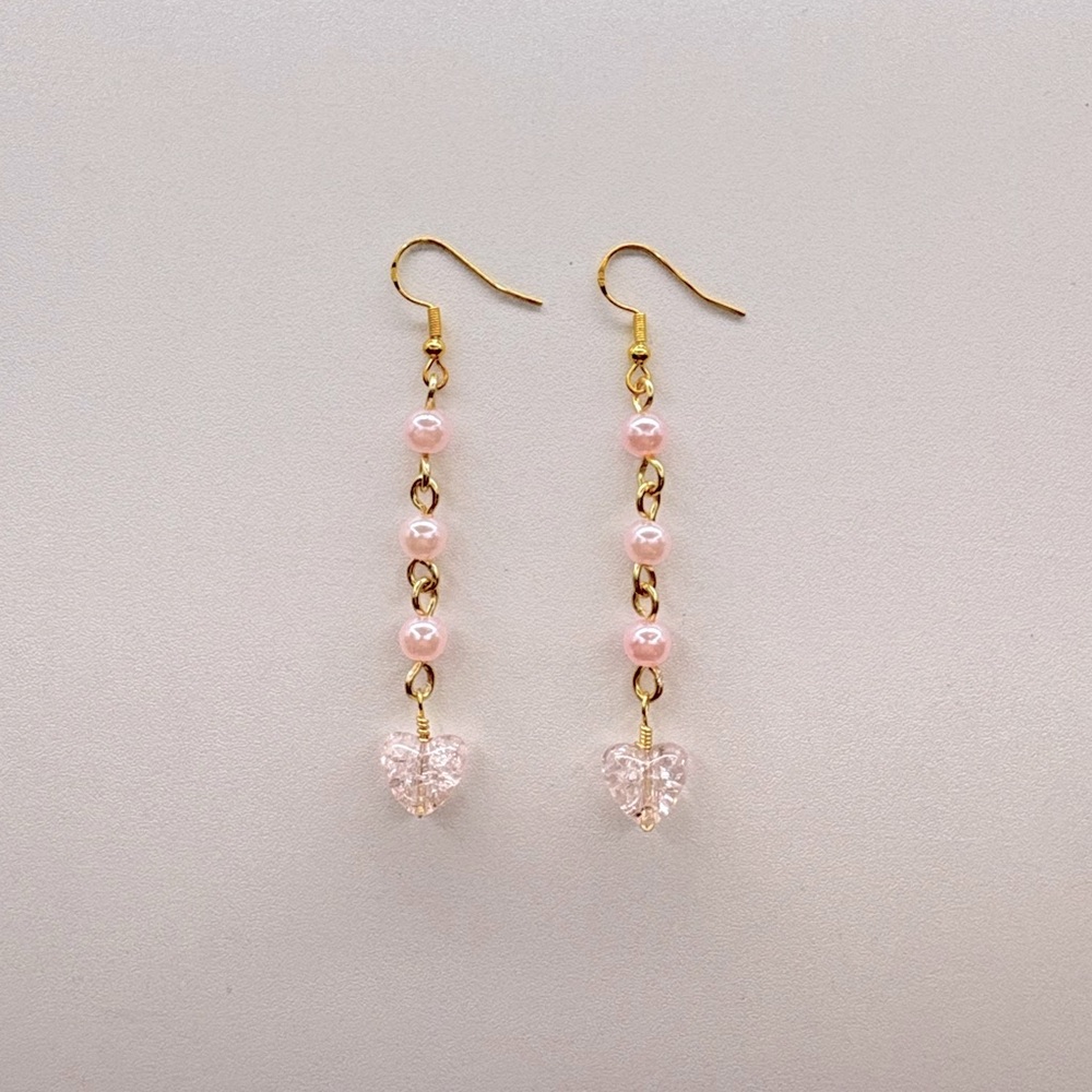 Pink pearl heart earrings